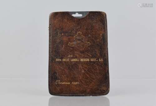 A WWII Period Pocket Mirror in Leather Sleeve Embossed 4th 5...