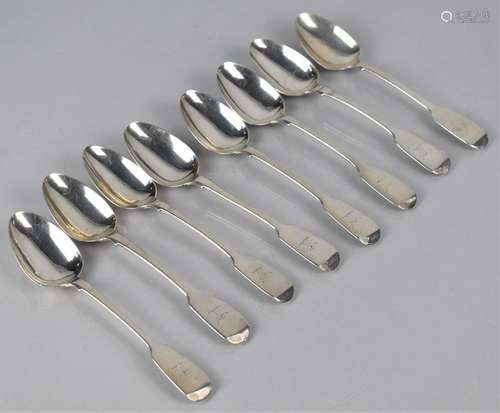 A Set of Eight Irish Silver Teaspoons, Dublin 1875, 130gms