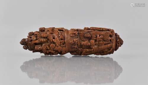 An Intricately Carved Cylindrical Case with Screw Top depict...