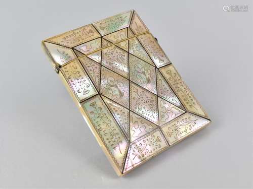 A 19th Century Mother of Pearl Card Case with Engraved Decor...