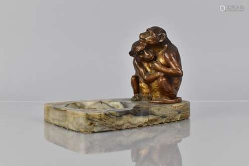 An Art Deco Bronze of Monkeys Cuddling Set on Marble Base, 1...