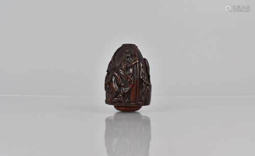 An 18th Century Carved Coquilla Nut Snuff of Ovoid Form havi...