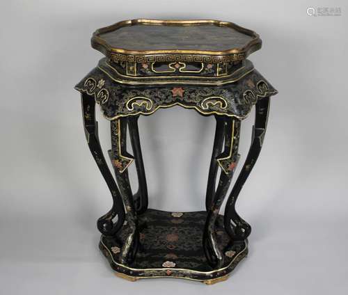 A Chinese Black Lacquer Occasional Tray Top Table on Extende...