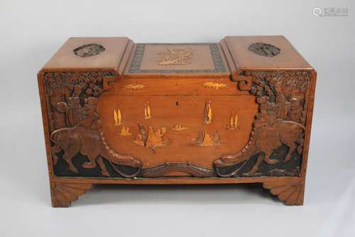 A Mid 20th Century Oriental Camphor Wood Lift Top Coffer Che...