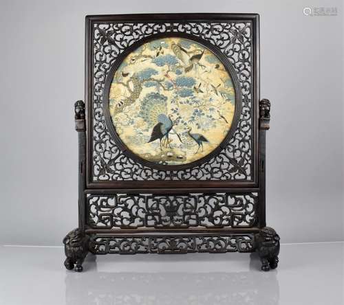 A 19th Century Chinese Table Screen with Pierced and Carved ...