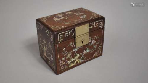 A Chinese Hardwood Mother of Pearl Inlaid Tea Caddy Box Deco...