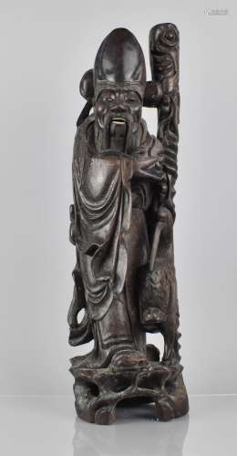 A Large Late 19th Century hardwood Study of Chinese God Shou...