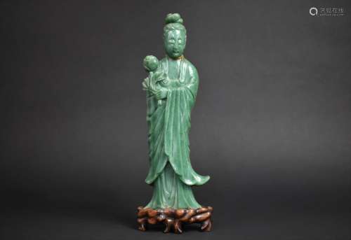 A Chinese Carved Hardstone (Possibly Green Aventurine) Study...