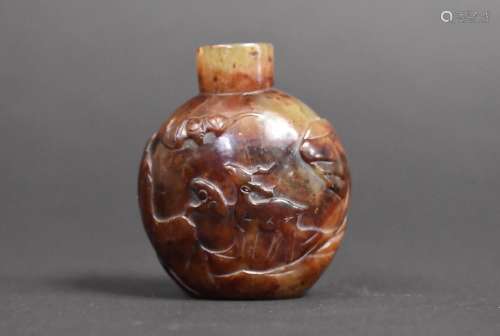 A Good Early Carved Chinese Hardstone Snuff Bottle Decorated...