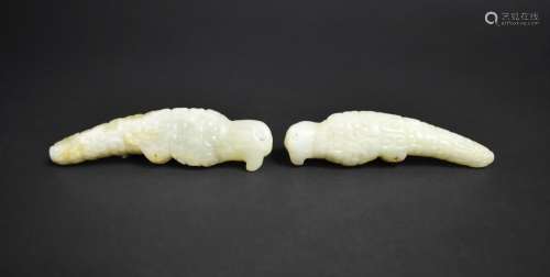 Two Chinese Jade Parrots, 10cms High
