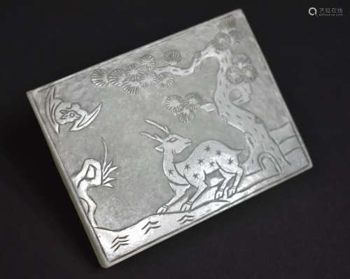 A Chinese Jade Plaque with Deer, Bat and Blossoming Tree Des...