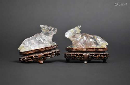 A Pair of Chinese Rock Crystal Carvings inthe Form of Recumb...