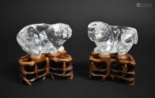 A Pair of Chinese Rock Crystal Carvings in the Form of Templ...