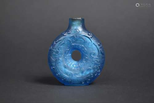 A Chinese Blue Glass Snuff Bottle of Torus Form, Decorated i...