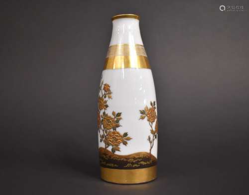A Japanese Gilt Decorated Milk Glass Vase, Insects and Flowe...