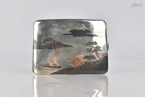 A Japanese Silver Cigarette Case, Decorated with Damascene J...