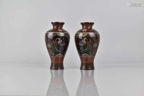 A Pair of Cloisonne Vases of Baluster Form decorated in Poly...