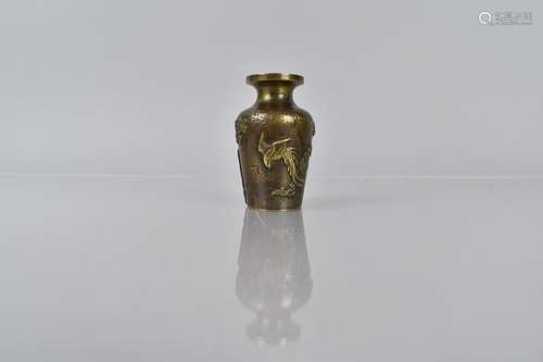 A Miniature Japanese Bronze Vase, Decorated in Relief with B...