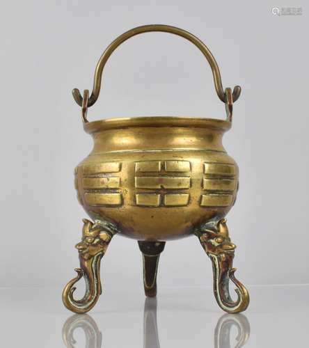 A Cast Bronze Tripod Cauldron Censer Incense Burner Raised o...