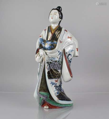 A 19th Century Japanese Porcelain Study of Maiden in Robe De...