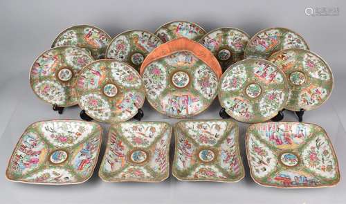 A 19th Century Chinese Famille Rose Medallion Porcelain Dess...