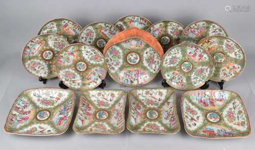 A 19th Century Chinese Famille Rose Medallion Porcelain Dess...