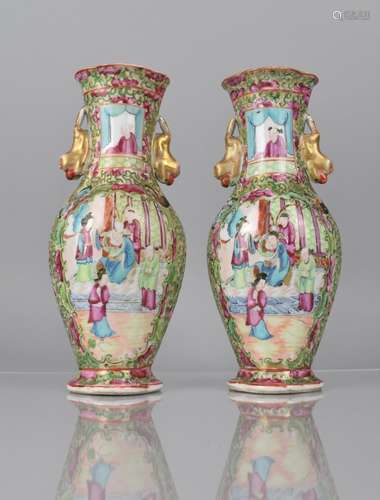 A Pair of 19th Century Chinese Famille Rose Medallion Vases ...