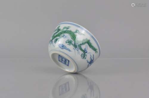 A Chinese Porcelain Doucai Cup/Tea Bowl, Decorated with Drag...