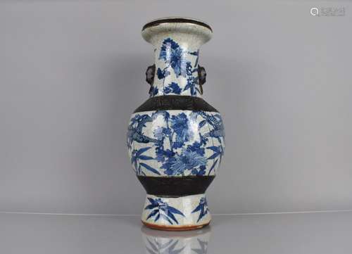 A 19th Century Blue and White Crackle Glazed Vase decorated ...