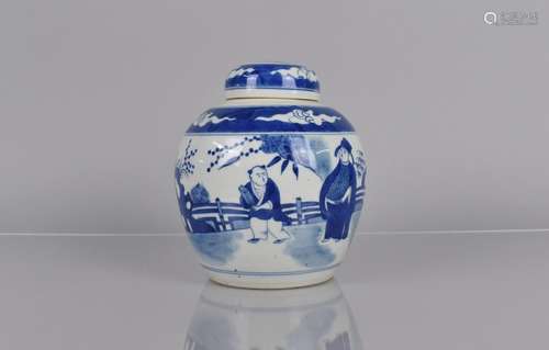 A Chinese Blue and White Ginger Jar Decoration with Figures ...