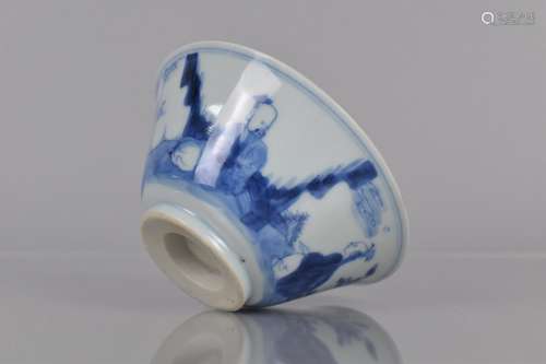 A Chinese Porcelain Blue and White Tea Bowl of Flowered Form...