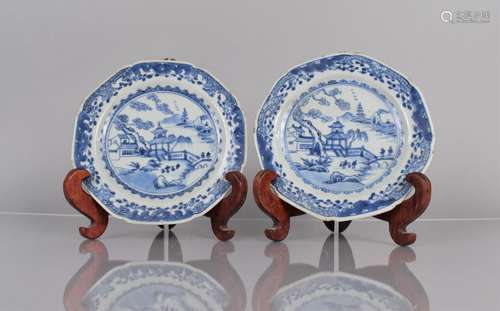 A Pair of 18th/19th Century Chinese Blue and White Dishes de...