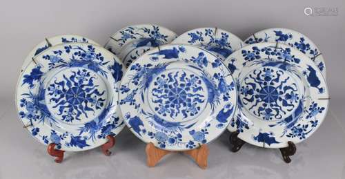 A Set of Seven 18th/19th Century Chinese Porcelain Blue and ...