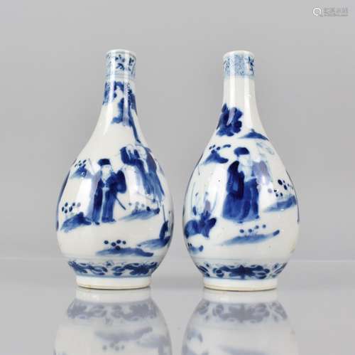 A Pair of 19th Century Chinese Blue and White Bottle Vases d...