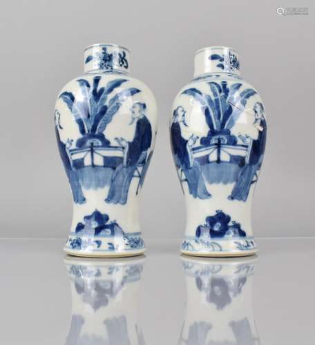 A Pair of 19th Century Chinese Porcelain Blue and White Vase...