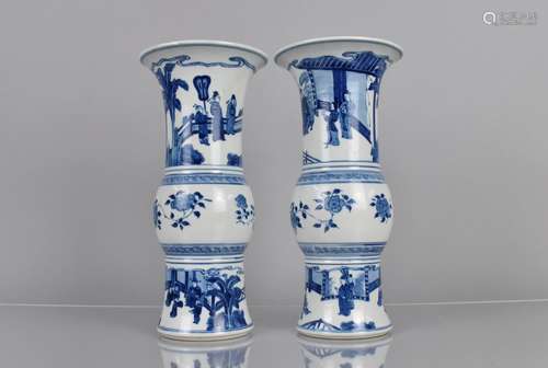 A Pair of Chinese Blue and White Yen Yen Vases, Decorated wi...