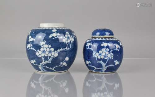 Two Chinese Blue and White Prunus Pattern Ginger Jars, One w...