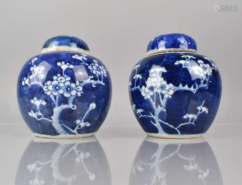 Two Chinese Blue and White Prunus Pattern Ginger Jars and Co...