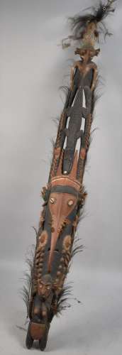 A Large Long African Tribal Carved Wooden Totem Pole Depicti...