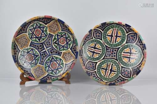 Two North African Pottery Chargers decorated in Polychrome E...