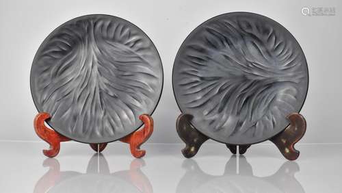 A Pair of Lalique Black Glass Plates in the Algues Noir or T...