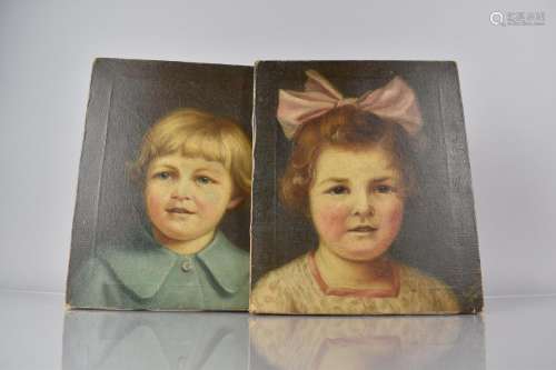 A Pair of Early 20th Century Portrait Paintings on Canvas of...