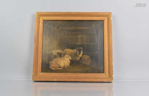 A 19th Century English School Oil on Canvas, Sheep in Barn, ...