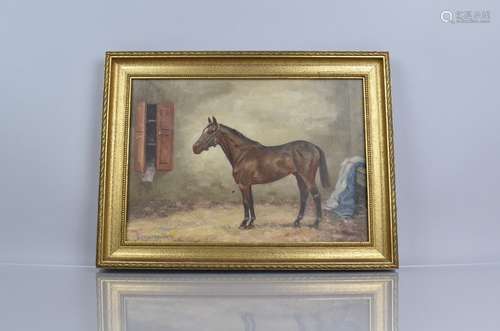 A 20th Century Oil on Board, English School, Interior Stable...