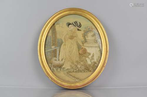 A 19th Century Oval Embroidery in Gilt Frame depicting Lady ...