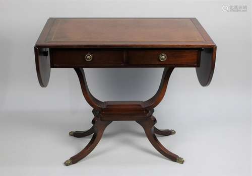 A Late 20th Century Mahogany Drop Leaf Side Table with Two D...