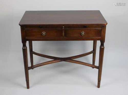 A Late 20th Century Mahogany Two Drawer Side Table on Turned...