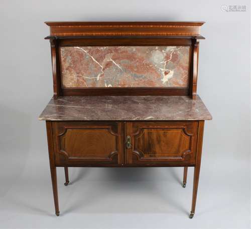 An Edwardian String Inlaid Mahogany Marble Topped Washstand ...