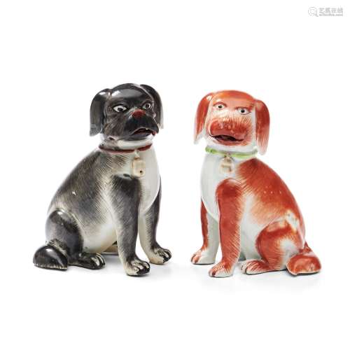 Two Export Enameled Porcelain Dogs