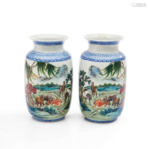 Pair of Polychrome-enameled Vases